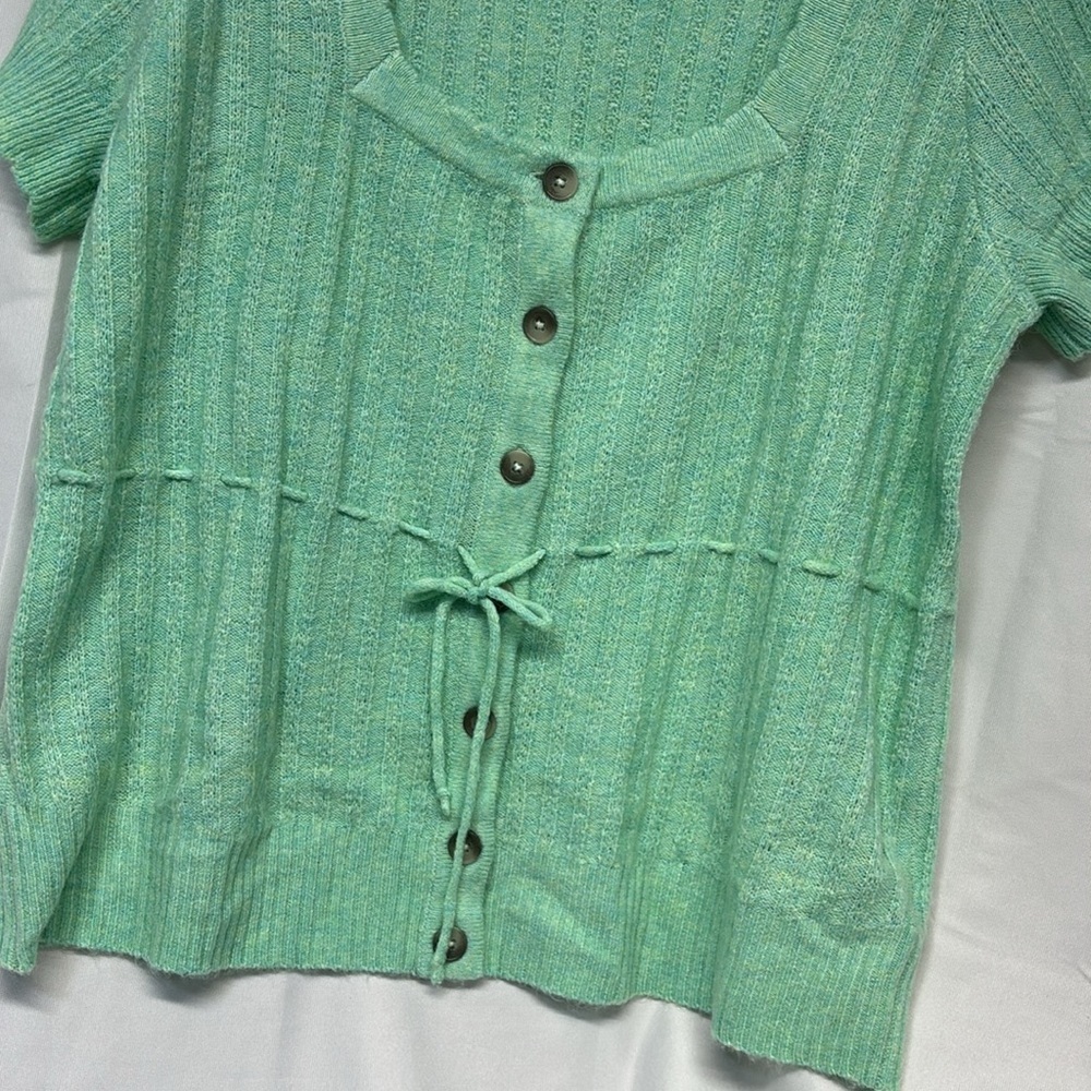 Torrid Light Green Button-Down Knit cashmere like softness short sleeve sweater - Picture 5 of 9